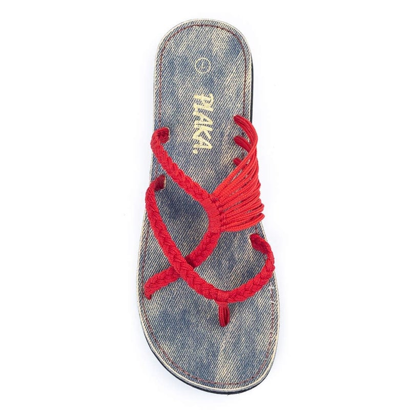 Plaka Oceanside Flat Summer Sandals for Women | Flip flops for the Beach, Walking & Dressy Occasions | Red | Size 8 - Image 1
